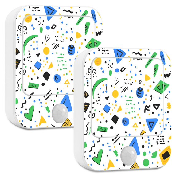 Yayeee 2-Pack Plug in LED Night Lights with Light Sensors Motion Detectors, Blue Simple Shapes