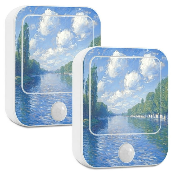 Yayeee 2-Pack Plug in LED Night Lights with Light Sensors Motion Detectors, Blue Sky and River
