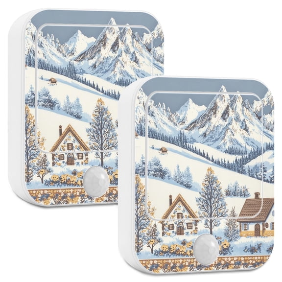 Yayeee LED Night Lights with Motion Detectors Auto Dusk to Dawn Light Sensors, 2 Pack, Blue Snowy Mountain
