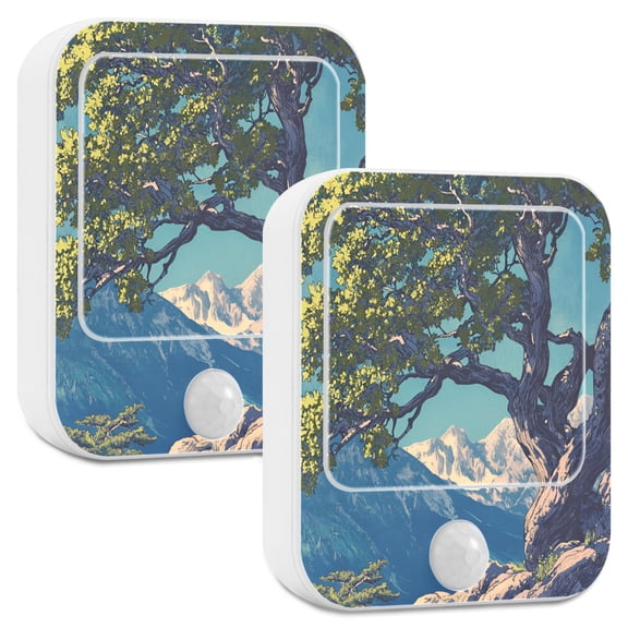 Yayeee LED Night Lights with Motion Detectors Auto Dusk to Dawn Light Sensors, 2 Pack, Blue Tree