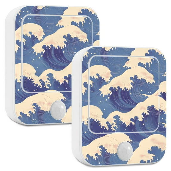Yayeee LED Night Lights with Motion Detectors Auto Dusk to Dawn Light Sensors, 2 Pack, Blue Wave Pattern