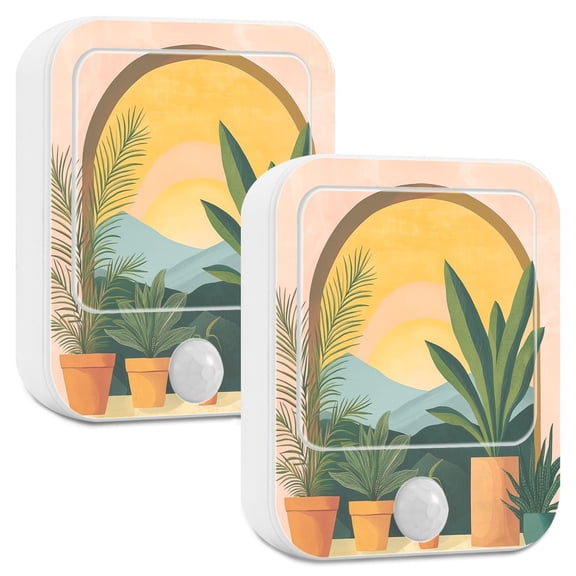 Yayeee LED Night Lights with Motion Detectors Auto Dusk to Dawn Light Sensors, 2 Pack, Boho Plants