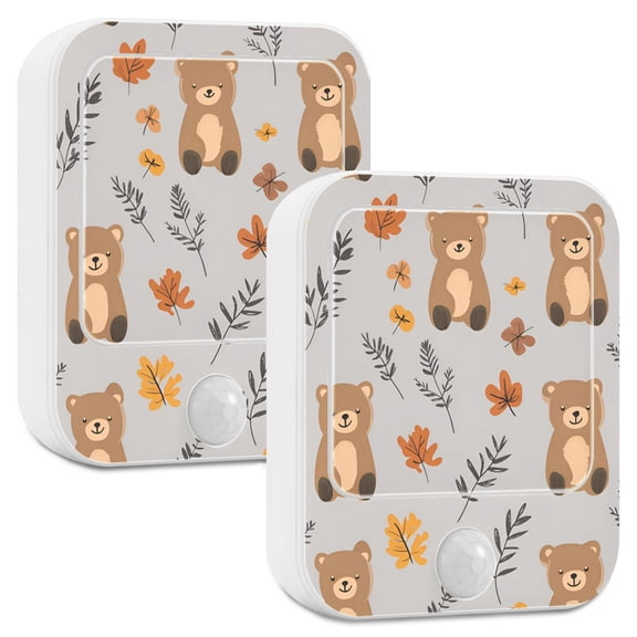 Yayeee LED Night Lights with Motion Detectors Auto Dusk to Dawn Light Sensors, 2 Pack, Brown Cartoon Bears