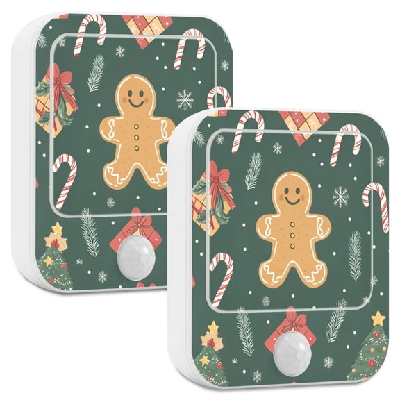Yayeee LED Night Lights with Motion Detectors Auto Dusk to Dawn Light Sensors, 2 Pack, Brown Christmas Gingerbread