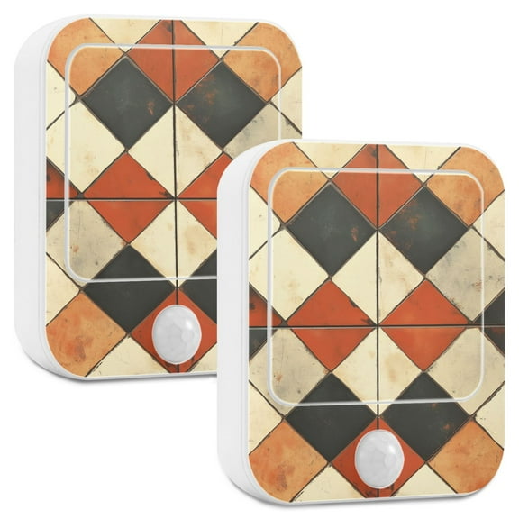 Yayeee 2-Pack Plug in LED Night Lights with Light Sensors Motion Detectors, Checkered Pattern