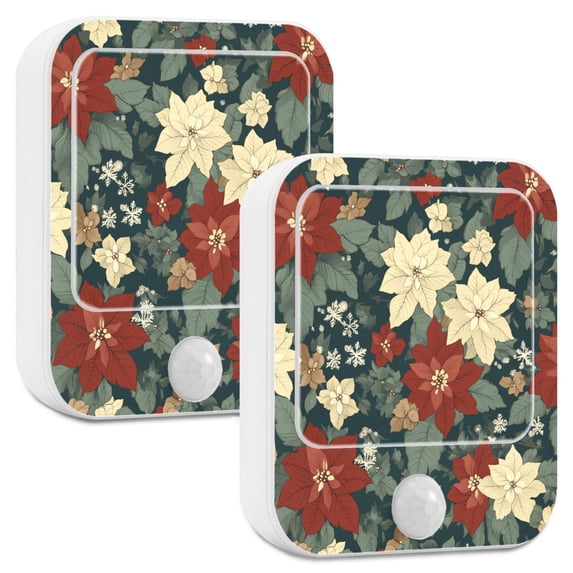 Yayeee LED Night Lights with Motion Detectors Auto Dusk to Dawn Light Sensors, 2 Pack, Christmas Blooms