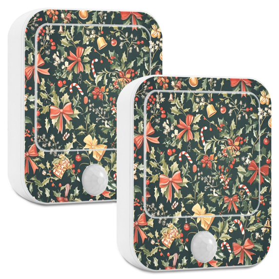 Yayeee 2-Pack Plug in LED Night Lights with Light Sensors Motion Detectors, Christmas Bows