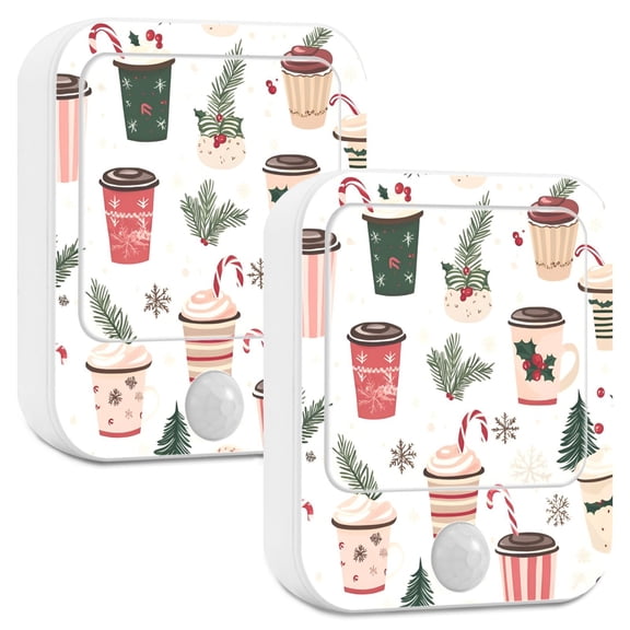 Yayeee 2-Pack Plug in LED Night Lights with Light Sensors Motion Detectors, Christmas Cups
