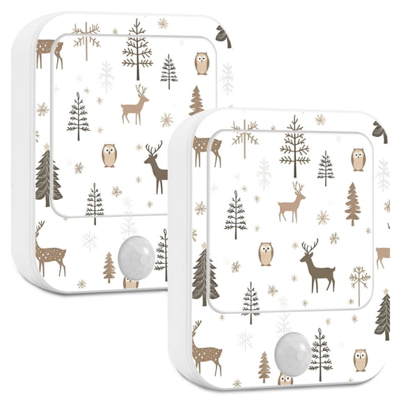 Yayeee 2-Pack Plug in LED Night Lights with Light Sensors Motion Detectors, Christmas Forest