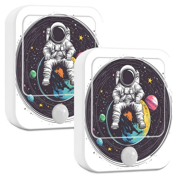 Yayeee 2-Pack Plug in LED Night Lights with Light Sensors Motion Detectors, Colorful Astronaut Planet