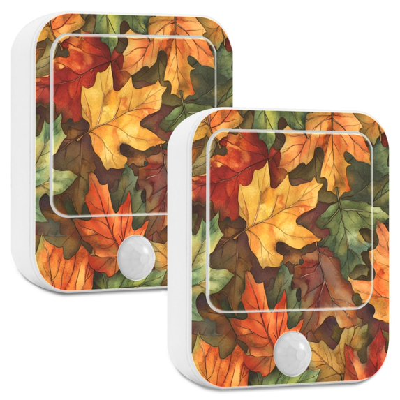 Yayeee LED Night Lights with Motion Detectors Auto Dusk to Dawn Light Sensors, 2 Pack, Colorful Autumn Leaves