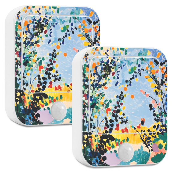 Yayeee 2-Pack Plug in LED Night Lights with Light Sensors Motion Detectors, Colorful Leaves