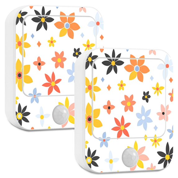 Yayeee 2-Pack Plug in LED Night Lights with Light Sensors Motion Detectors, Colorful Retro Floral