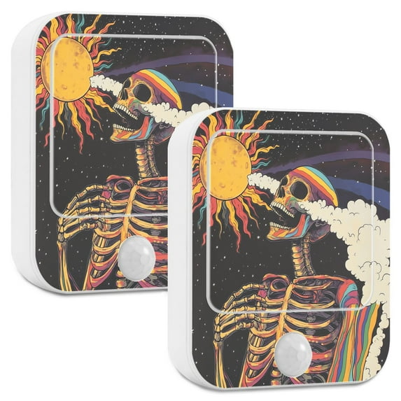 Yayeee 2-Pack Plug in LED Night Lights with Light Sensors Motion Detectors, Colorful Skeleton with Cloud