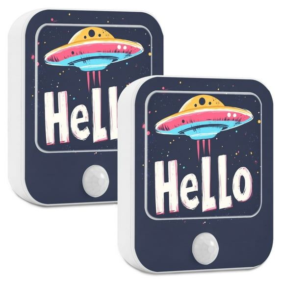 Yayeee 2-Pack Plug in LED Night Lights with Light Sensors Motion Detectors, Colorful UFO