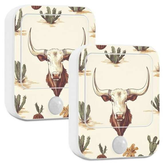 Yayeee 2-Pack Plug in LED Night Lights with Light Sensors Motion Detectors, Cowboy Pattern