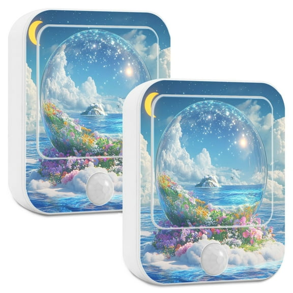 Yayeee 2-Pack Plug in LED Night Lights with Light Sensors Motion Detectors, Crystal Ocean