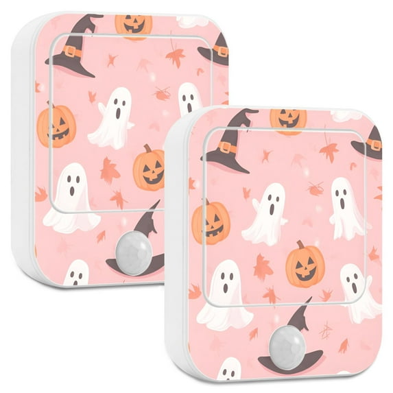 Yayeee 2-Pack Plug in LED Night Lights with Light Sensors Motion Detectors, Cute Pink Halloween
