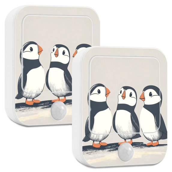 Yayeee LED Night Lights with Motion Detectors Auto Dusk to Dawn Light Sensors, 2 Pack, Cute Puffin