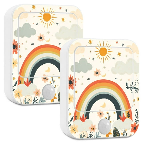 Yayeee LED Night Lights with Motion Detectors Auto Dusk to Dawn Light Sensors, 2 Pack, Cute Rainbow