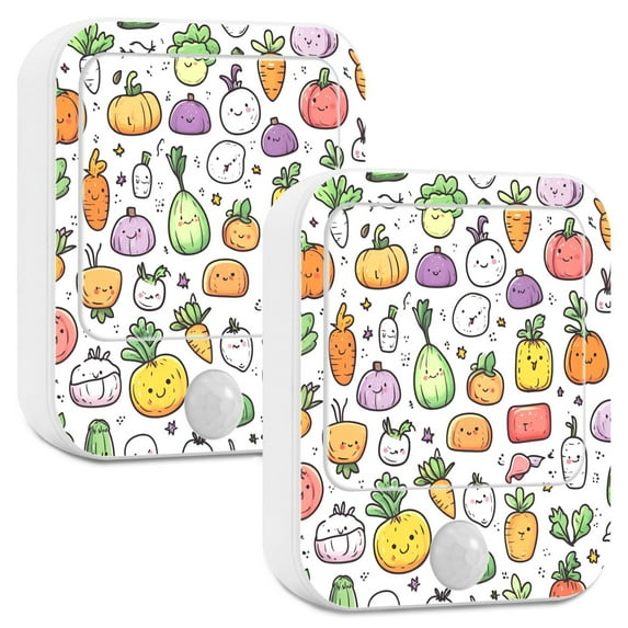 Yayeee LED Night Lights with Motion Detectors Auto Dusk to Dawn Light Sensors, 2 Pack, Cute Vegetables