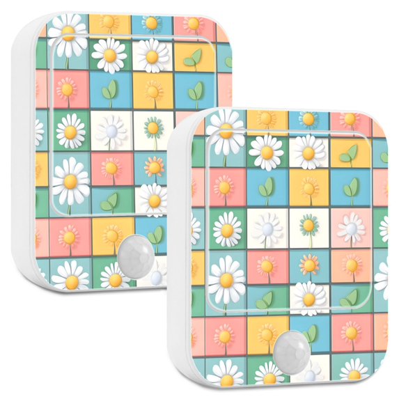Yayeee LED Night Lights with Motion Detectors Auto Dusk to Dawn Light Sensors, 2 Pack, Daisy Mosaic
