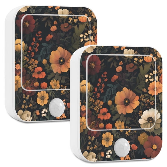 Yayeee LED Night Lights with Motion Detectors Auto Dusk to Dawn Light Sensors, 2 Pack, Dark Floral Pattern