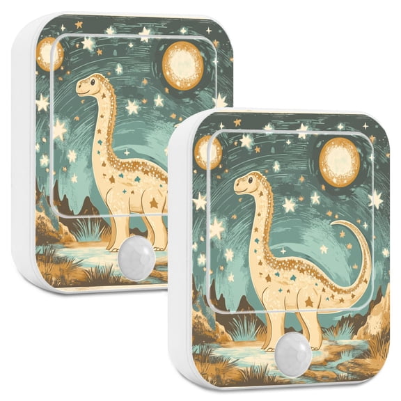 Yayeee 2-Pack Plug in LED Night Lights with Light Sensors Motion Detectors, Dinosaur with Stars