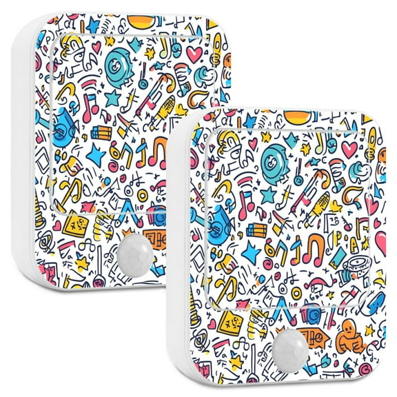 Yayeee 2-Pack Plug in LED Night Lights with Light Sensors Motion Detectors, Doodle Pattern