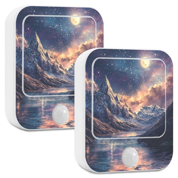 Yayeee LED Night Lights with Motion Detectors Auto Dusk to Dawn Light Sensors, 2 Pack, Ethereal Mountain