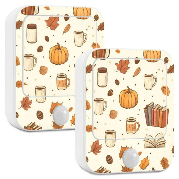 Yayeee 2-Pack Plug in LED Night Lights with Light Sensors Motion Detectors, Fall Beige Pumpkin