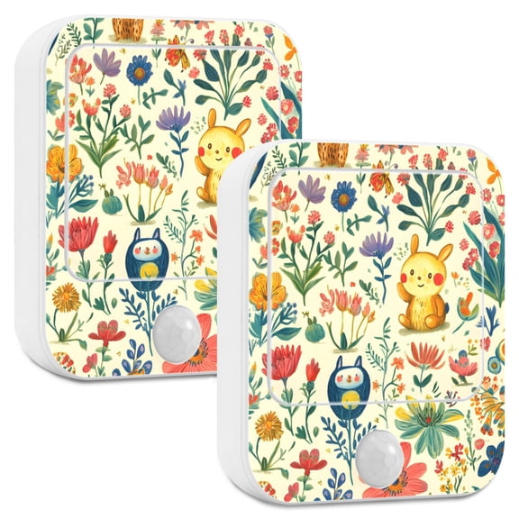 Yayeee 2-Pack Plug in LED Night Lights with Light Sensors Motion Detectors, Floral Animals