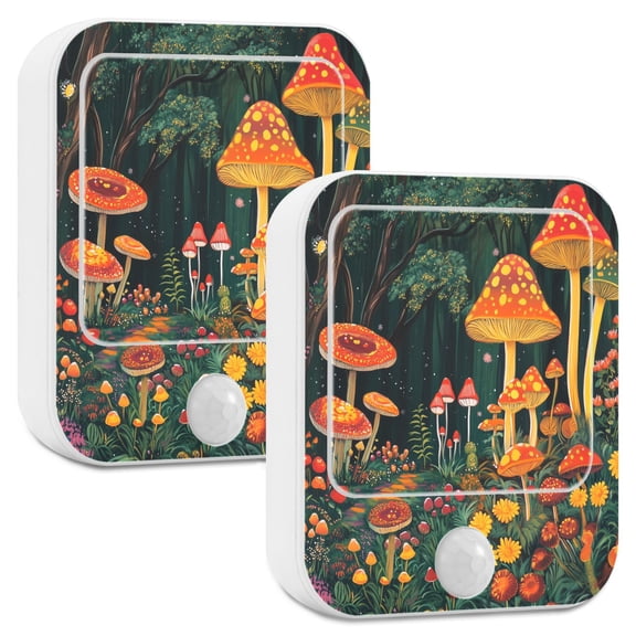 Yayeee 2-Pack Plug in LED Night Lights with Light Sensors Motion Detectors, Forest Mushroom