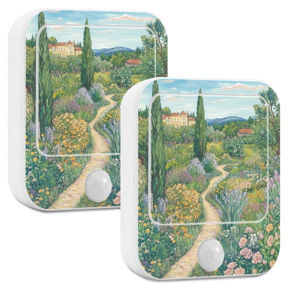 Yayeee 2-Pack Plug in LED Night Lights with Light Sensors Motion Detectors, Garden Scene