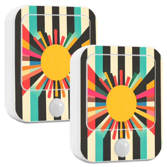 Yayeee 2-Pack Plug in LED Night Lights with Light Sensors Motion Detectors, Geometric Sun
