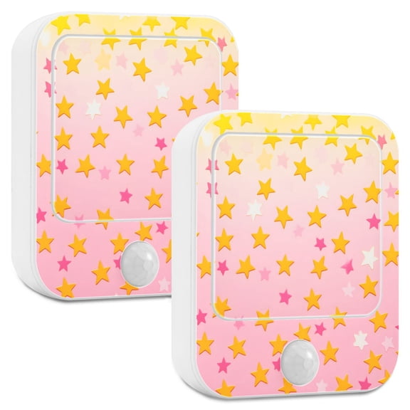 Yayeee LED Night Lights with Motion Detectors Auto Dusk to Dawn Light Sensors, 2 Pack, Gradient Pink Stars
