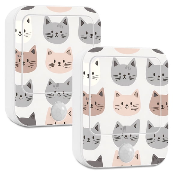 Yayeee LED Night Lights with Motion Detectors Auto Dusk to Dawn Light Sensors, 2 Pack, Gray Cat Pattern