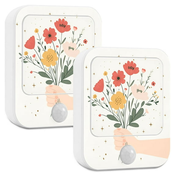 Yayeee LED Night Lights with Motion Detectors Auto Dusk to Dawn Light Sensors, 2 Pack, Gray Cute Flower