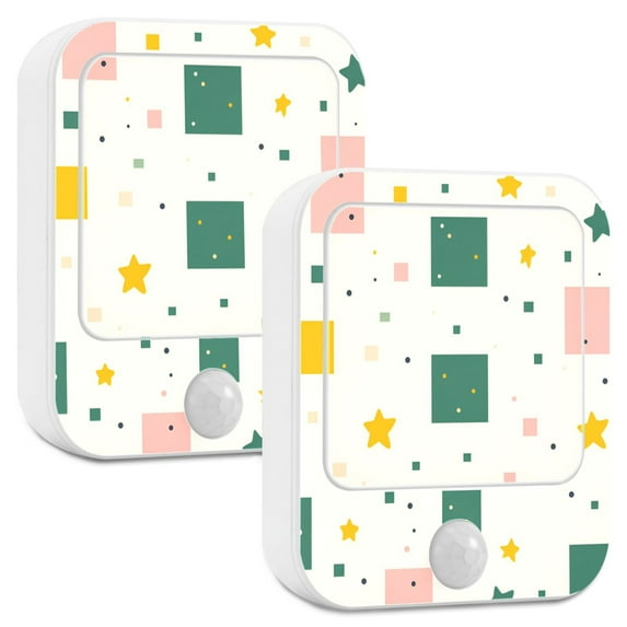 Yayeee 2-Pack Plug in LED Night Lights with Light Sensors Motion Detectors, Green Abstract Pattern