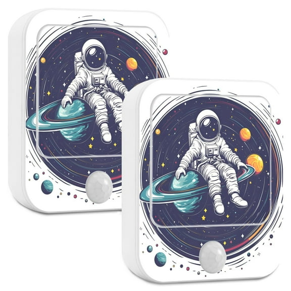 Yayeee 2-Pack Plug in LED Night Lights with Light Sensors Motion Detectors, Green Astronaut Planet