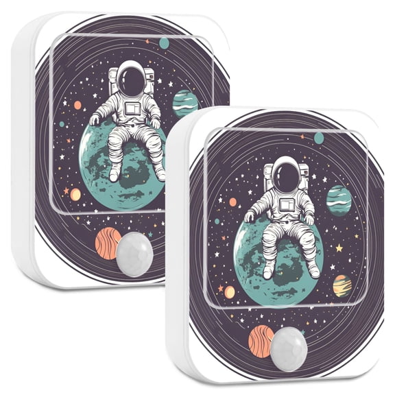 Yayeee LED Night Lights with Motion Detectors Auto Dusk to Dawn Light Sensors, 2 Pack, Green Astronaut Stars