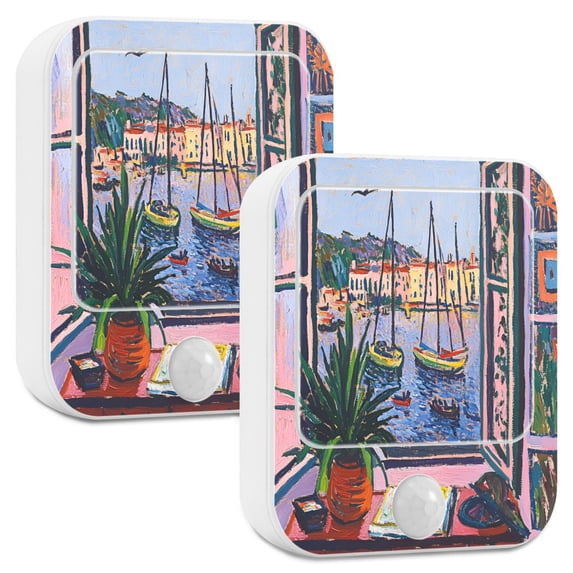 Yayeee LED Night Lights with Motion Detectors Auto Dusk to Dawn Light Sensors, 2 Pack, Green Boat