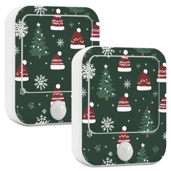 Yayeee 2-Pack Plug in LED Night Lights with Light Sensors Motion Detectors, Green Christmas Hats