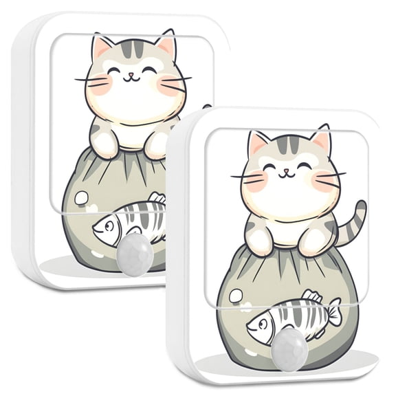 Yayeee LED Night Lights with Motion Detectors Auto Dusk to Dawn Light Sensors, 2 Pack, Green Cute Cat
