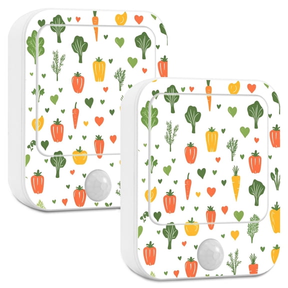 Yayeee LED Night Lights with Motion Detectors Auto Dusk to Dawn Light Sensors, 2 Pack, Green Cute Vegetables