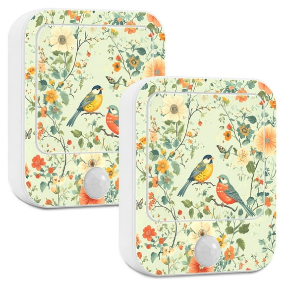 Yayeee 2-Pack Plug in LED Night Lights with Light Sensors Motion Detectors, Green Floral Pattern