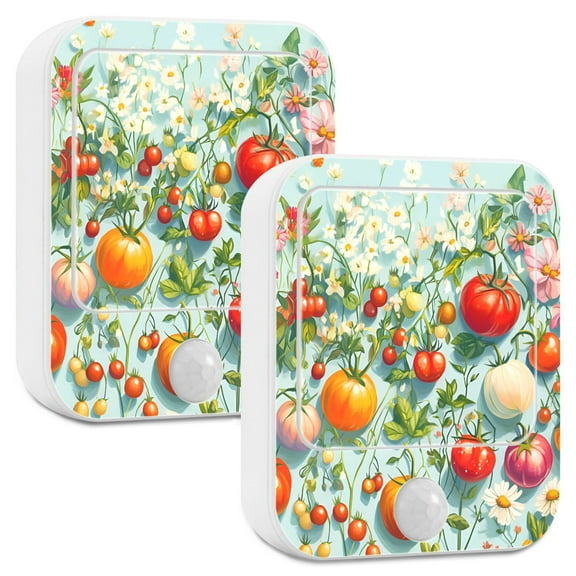 Yayeee 2-Pack Plug in LED Night Lights with Light Sensors Motion Detectors, Green Floral Tomatoes