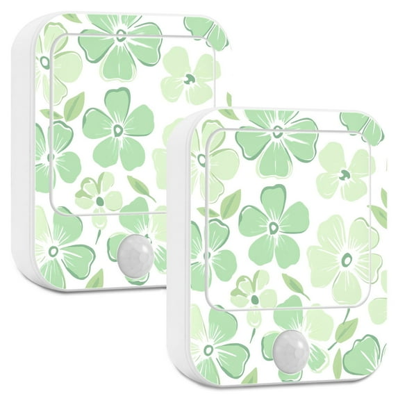 Yayeee LED Night Lights with Motion Detectors Auto Dusk to Dawn Light Sensors, 2 Pack, Green Floral