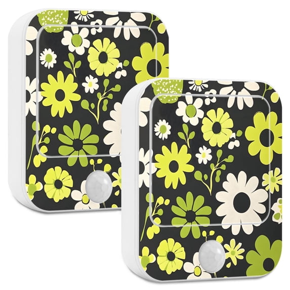 Yayeee LED Night Lights with Motion Detectors Auto Dusk to Dawn Light Sensors, 2 Pack, Green Flower Pattern