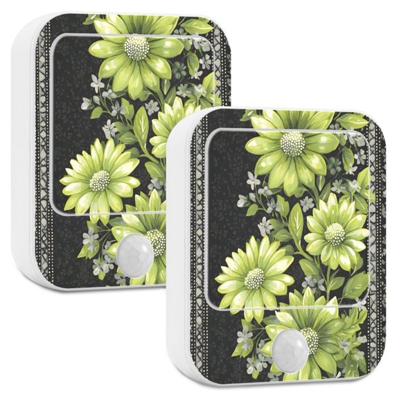 Yayeee 2-Pack Plug in LED Night Lights with Light Sensors Motion Detectors, Green Flowers